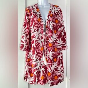 C&C California Shift Dress Floral Linen Cover Up Beach Boho Pockets Women M New